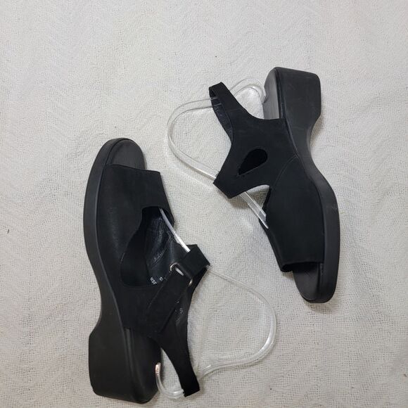 Munro American Black Nubuck Block Heel Wedge Sandals‎ 9.5 WW Double Wide M380886 - Picture 3 of 16